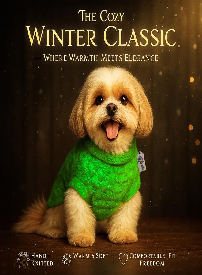 ويستيرن إرا كنزة صوفية محبوكة يدويًا للكلاب من سلالة شيه تزو، مستوحاة من العصر الغربي | طقم ملابس دافئ وناعم للكلاب في الطقس البارد | كنزة مريحة برقبة عالية قابلة للتمدد | ملابس مريحة للحيوانات الأليفة في الشتاء | أنيقة | أخضر فاتح - Image 2